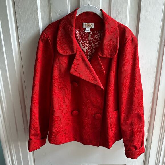 Talbots Brocade Double Breasted Jacket Red - Picture 2 of 8